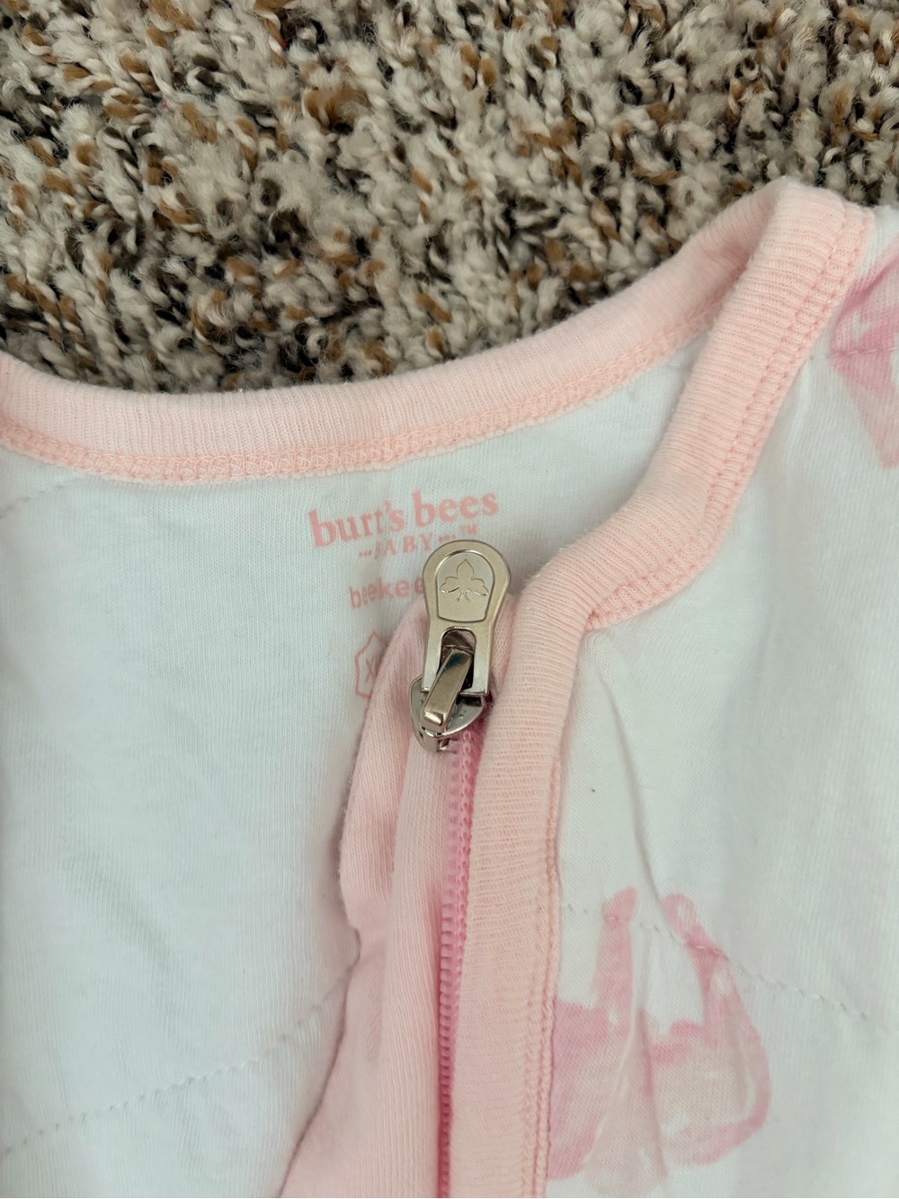 Burt's Bees White Sleep Sack with Pink Elephant Print - Picture 6 of 8